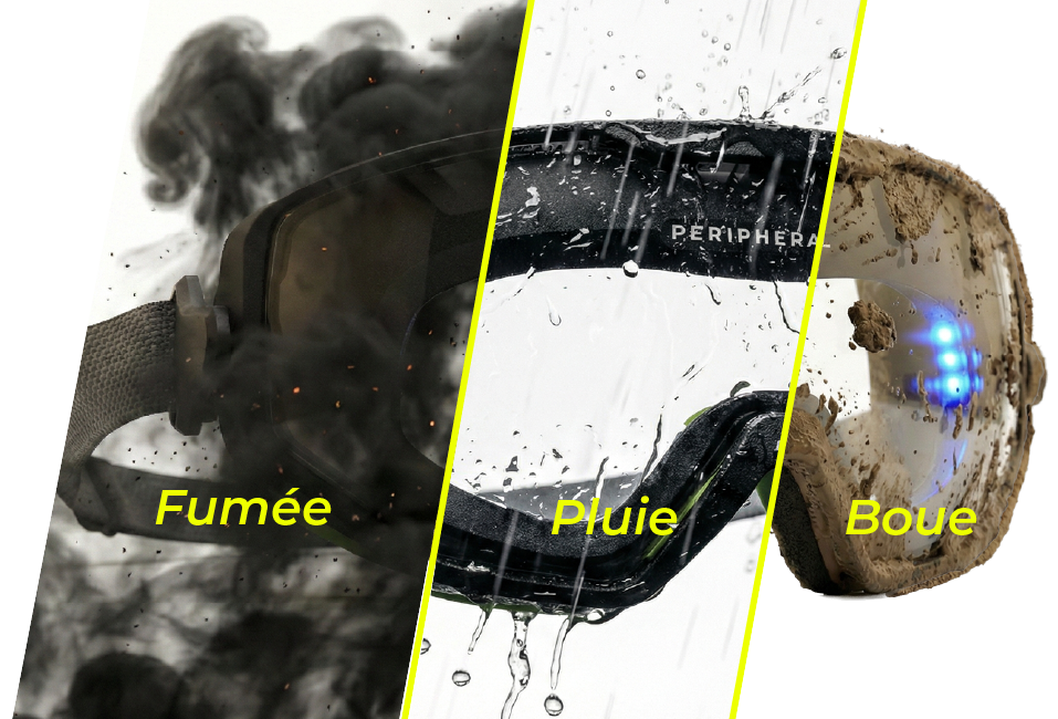 Masque PERIPHERAL testé en fumée, sous la pluie et dans la boue